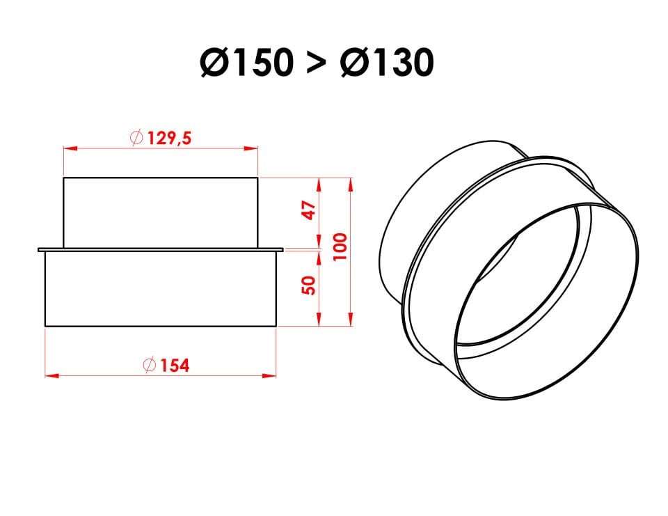 BACA REDÜKSİYON / BOY: 10 CM, ÇAP: 15>13 CM / MAT SİYAH BOYALI / BABA'S STOVE