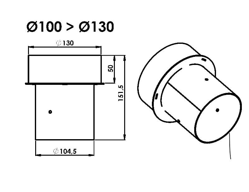 BACA REDÜKSİYON / BOY: 15 CM, ÇAP: 10>13 CM / MAT SİYAH BOYALI / BABA'S STOVE