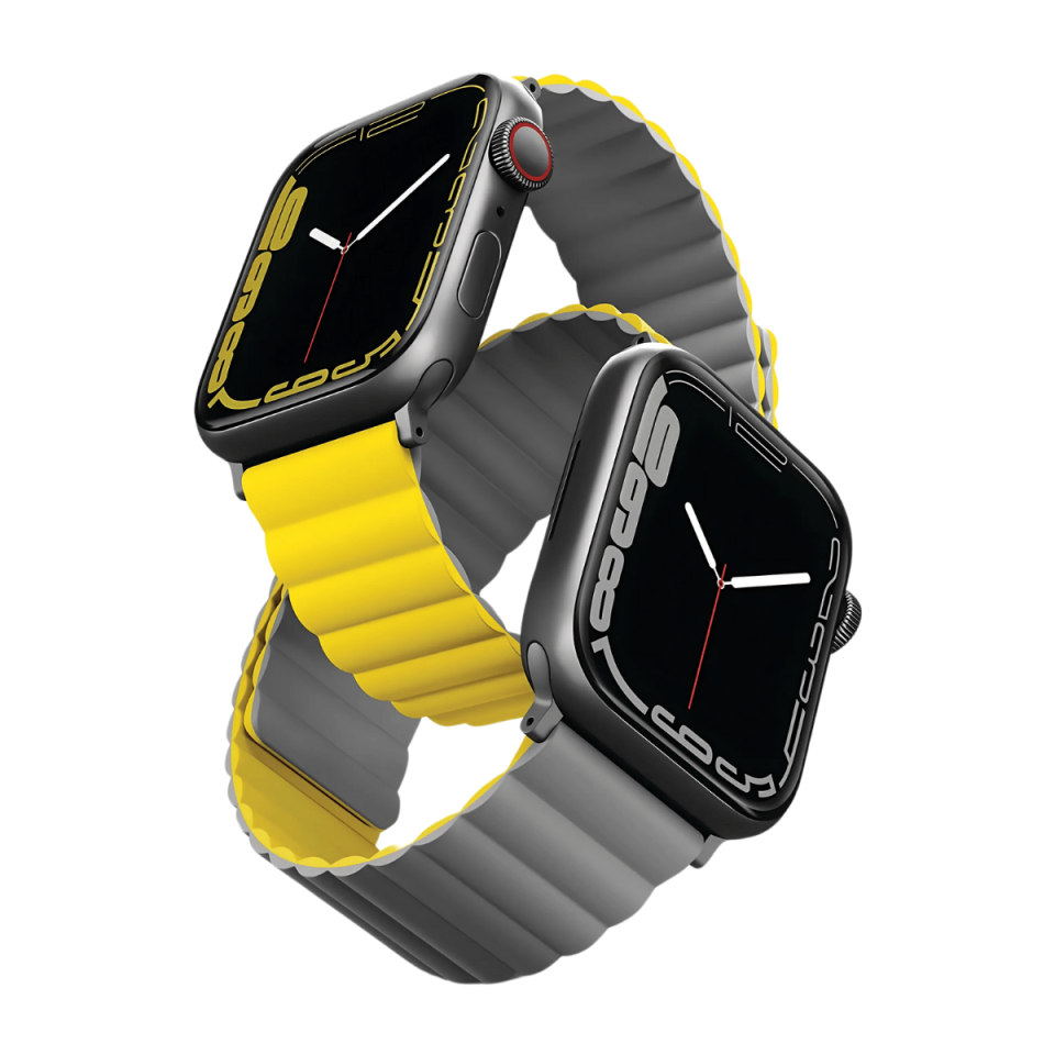 Apple Watch Uyumlu Çift Taraflı Mıknatıslı Kordon Siyah/Sarı - 44-45-49mm