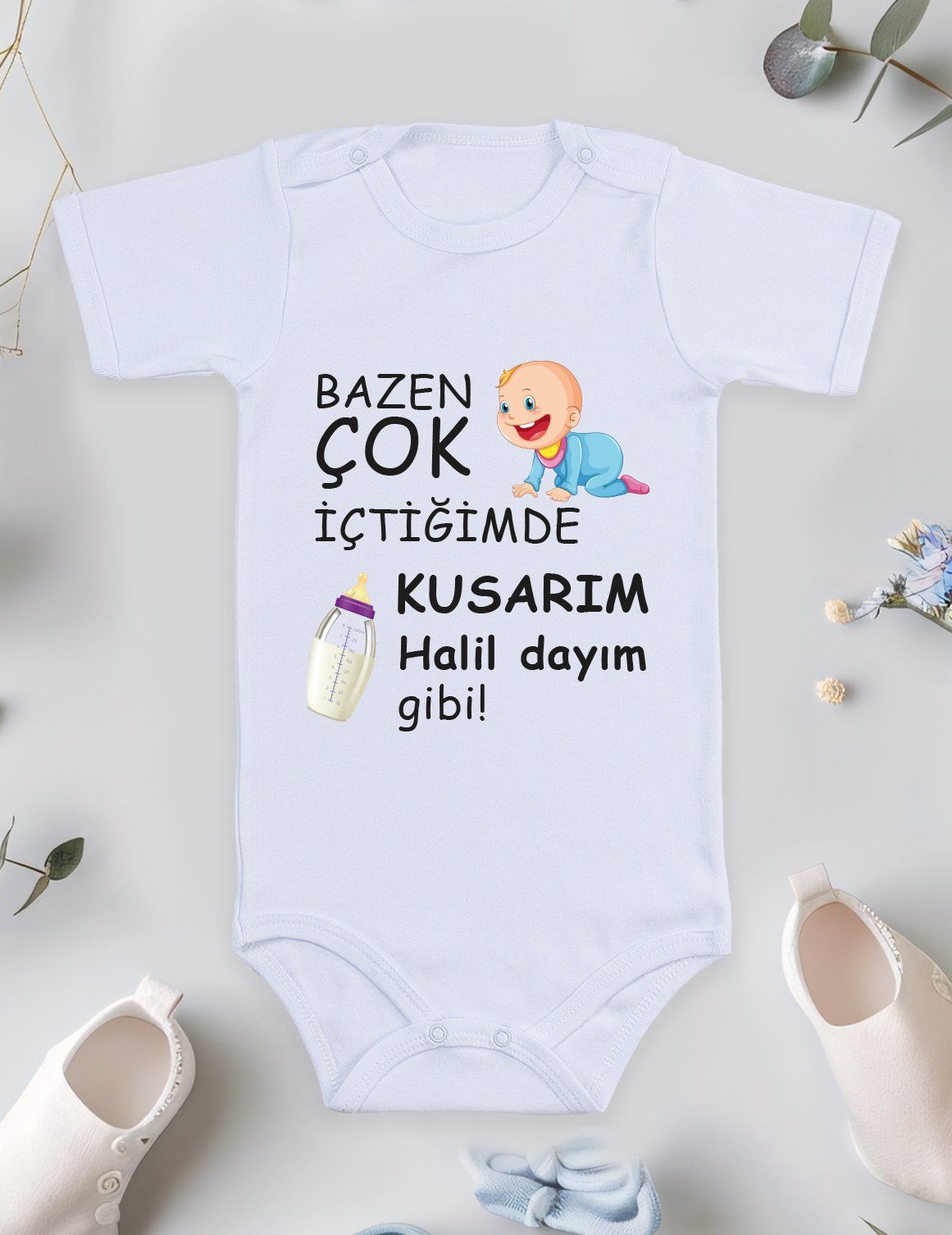 Bazen Çok İçtiğimde Kusarım Dayım Gibi Baskılı Bebek Body