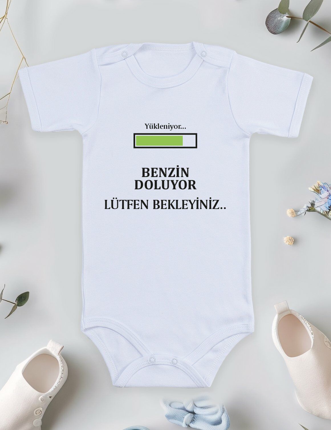 Benzin Doluyor Baskılı Bebek Body
