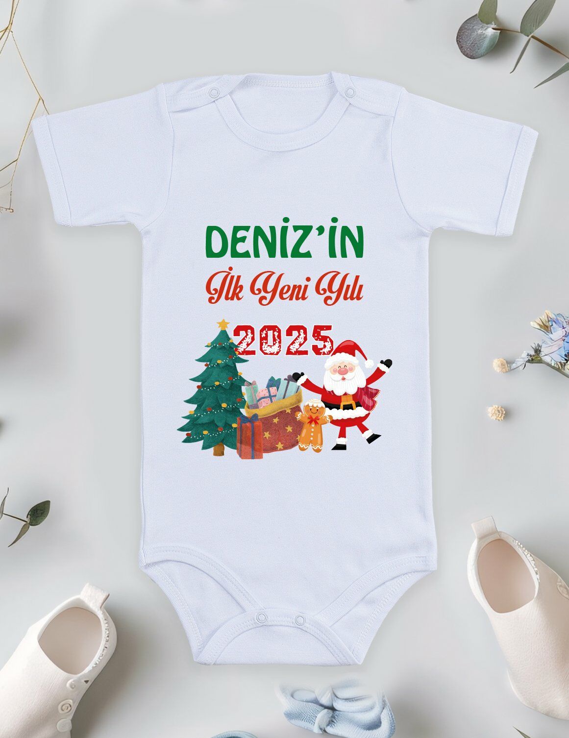 İsim ve İlk Yeni Yılı 2025 Baskılı Bebek Body