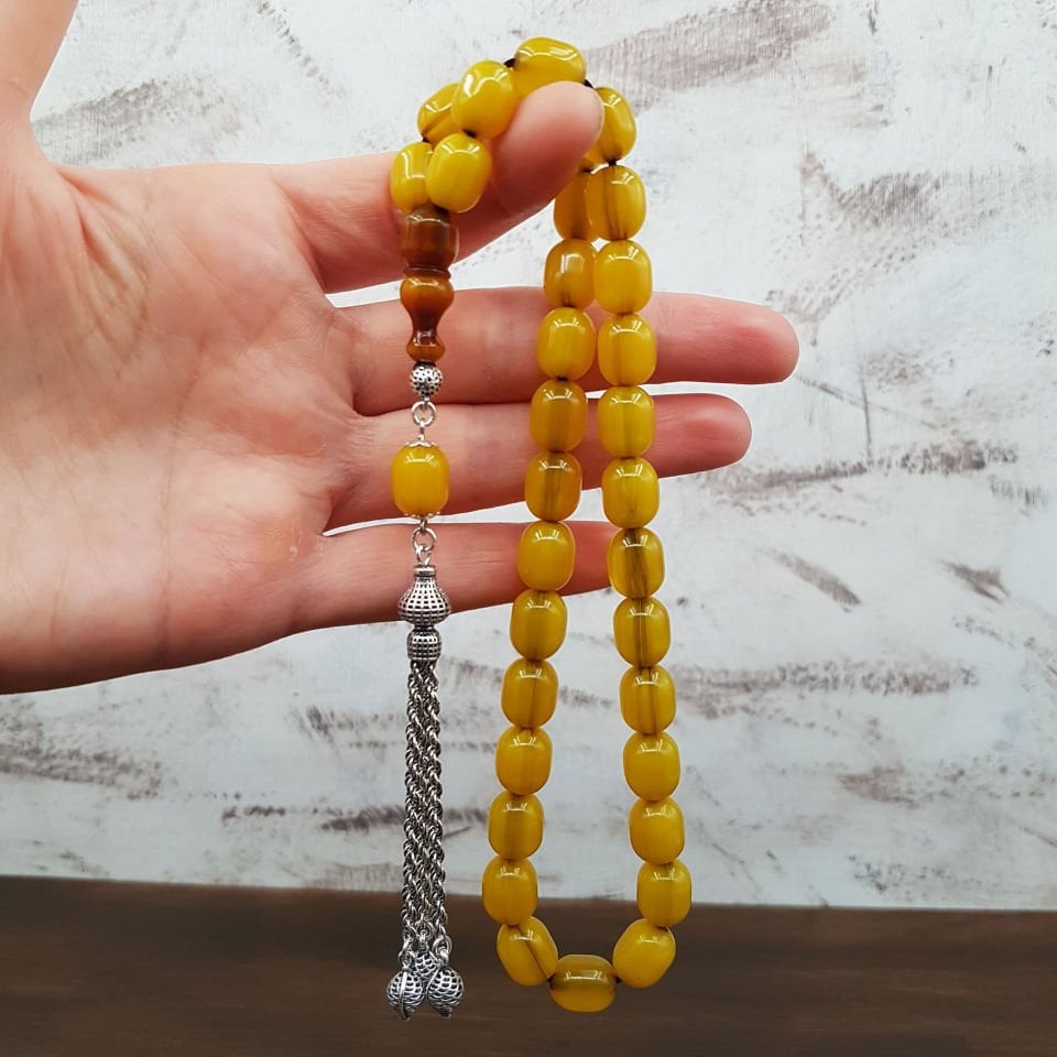 Sarı Kapsül Faturan Sıkma Kehribar Tesbih