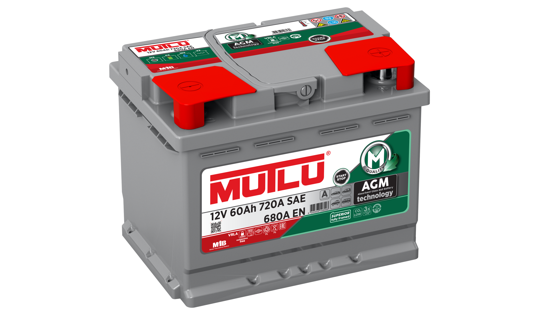 MUTLU  AKÜ 12 V 60 AMPER AH 680 EN AGM STAR STOPLU