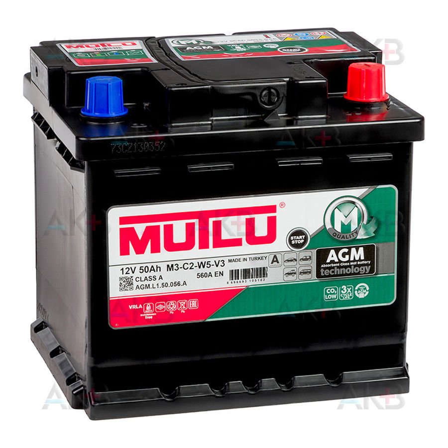MUTLU  AKÜ 12 V 50 AMPER AH 560 EN AGM STAR STOPLU
