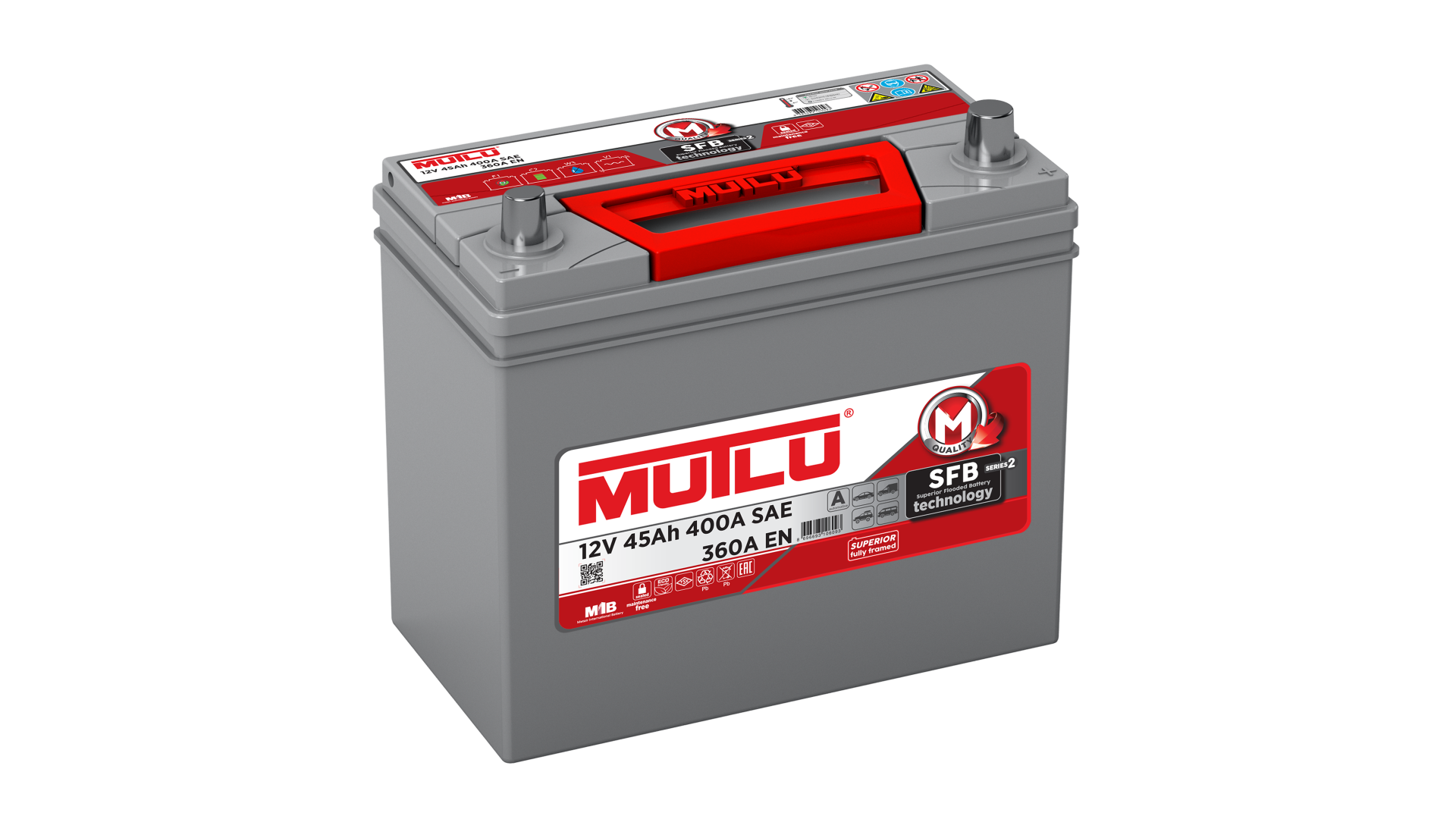 MUTLU  AKÜ 12 V 45 AMPER AH 400 A SFB DAR TERS KALIN KUTUP BAŞI