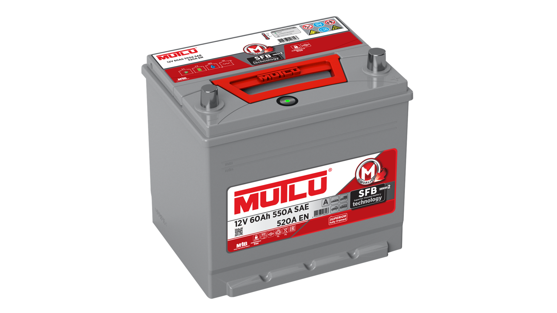 MUTLU  AKÜ 12 V 60 AMPER AH 550 A SFB DAR KALIN DÜZ KUTUP BAŞI