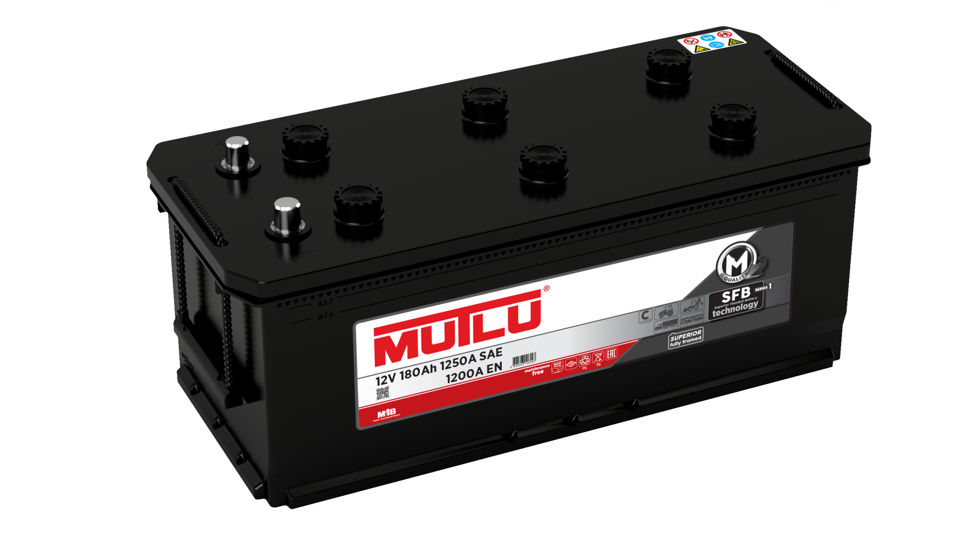 MUTLU  AKÜ 12 V 180AH 1250A TIRNALSIZ SFB