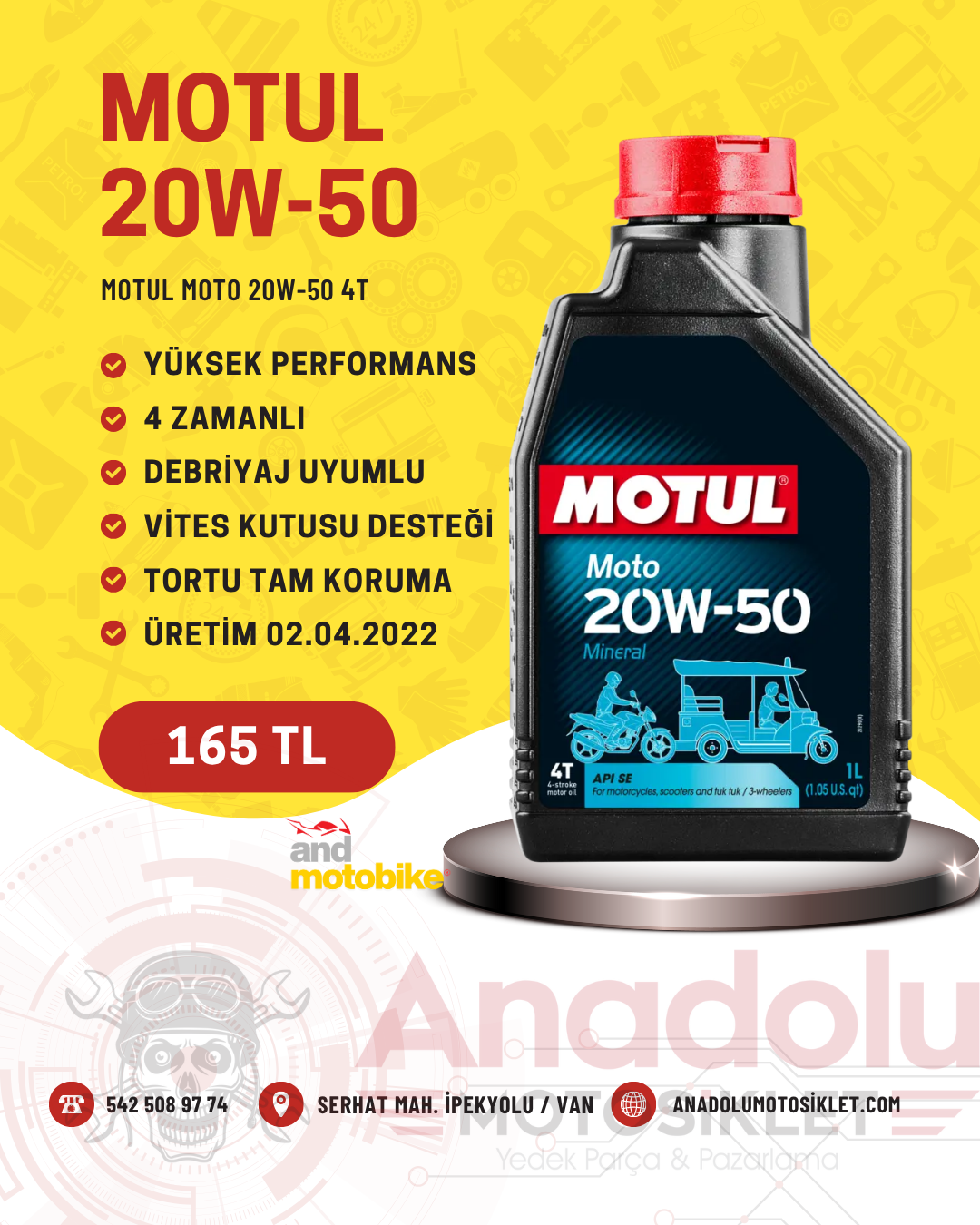 Motul Motosiklet Yağı 20w-50 Mineral 1 LT 1- Koli 12 Adet