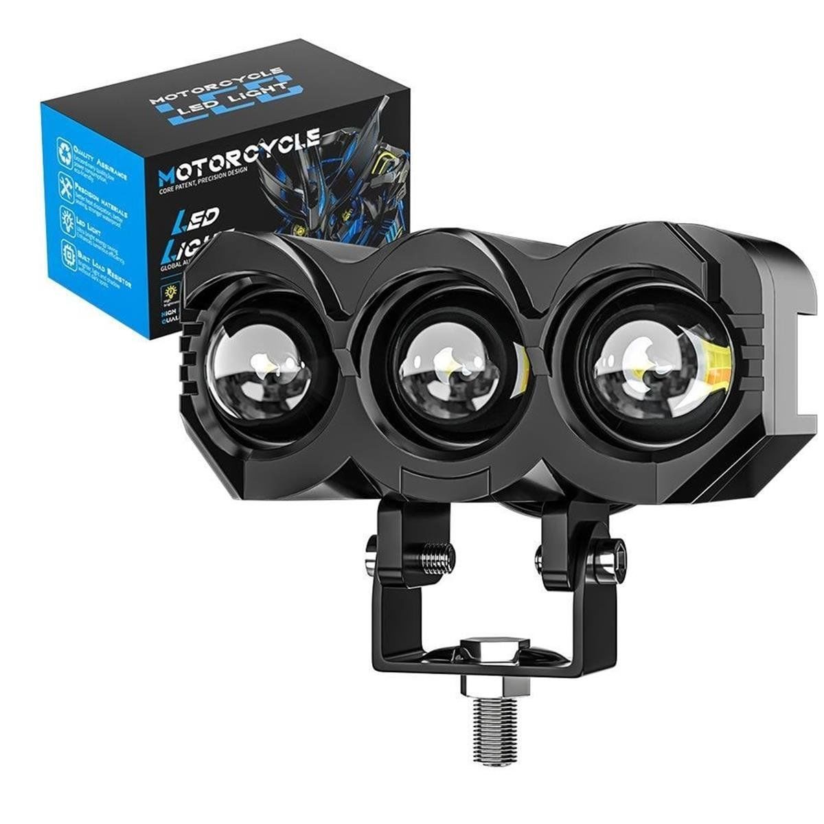 Motosiklet 3 Led Lazer Sis Farı 1 ADET Metal Kasa Baykuş Model Delici Beyaz Sarı Çift Renk 12-80 V