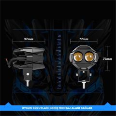 Motosiklet Çift Göz Led Lazer Sis Farı 1 ADET Delici Beyaz Sarı Çift Renk 12-80 Volt