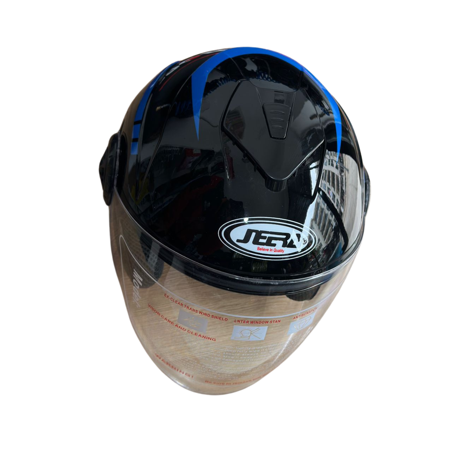 Motosiklet Yarım Kask Mavi Desenli