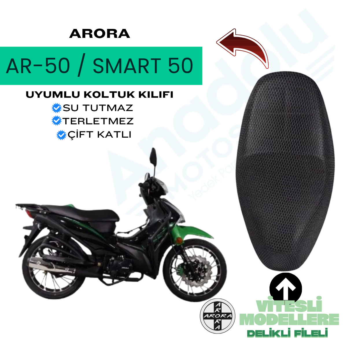Arora AR50 - Smart 50 Modeline Uyumlu Delikli Fileli Koltuk Kılıfı