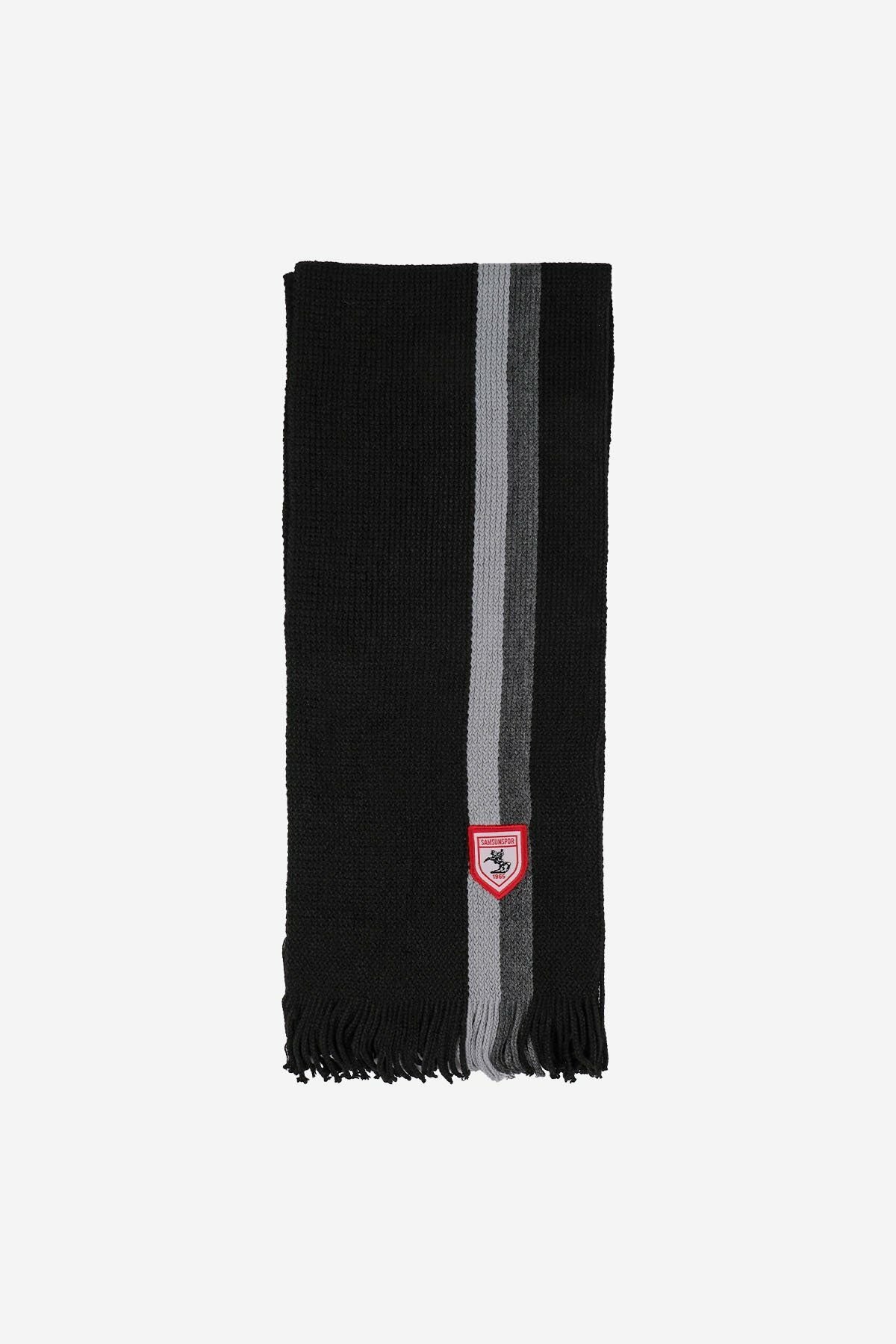 SiyahGri Çizgili Triko Atkı 1001