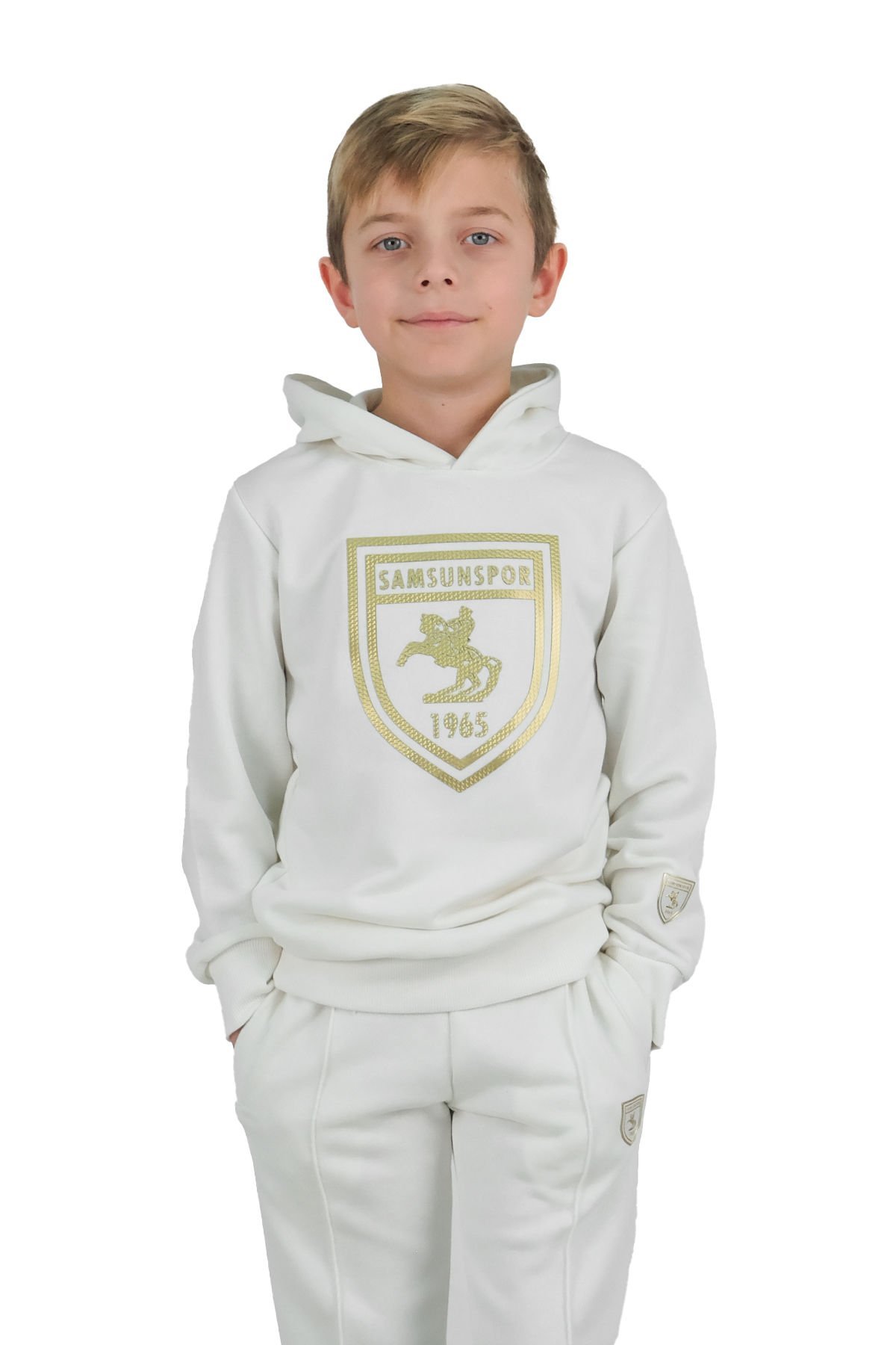 Arma Baskılı Kapüşonlu Çocuk Ekru Sweat