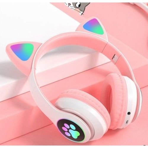 Kedi Figürlü Bluetooth Kulaklık Pembe Renkli