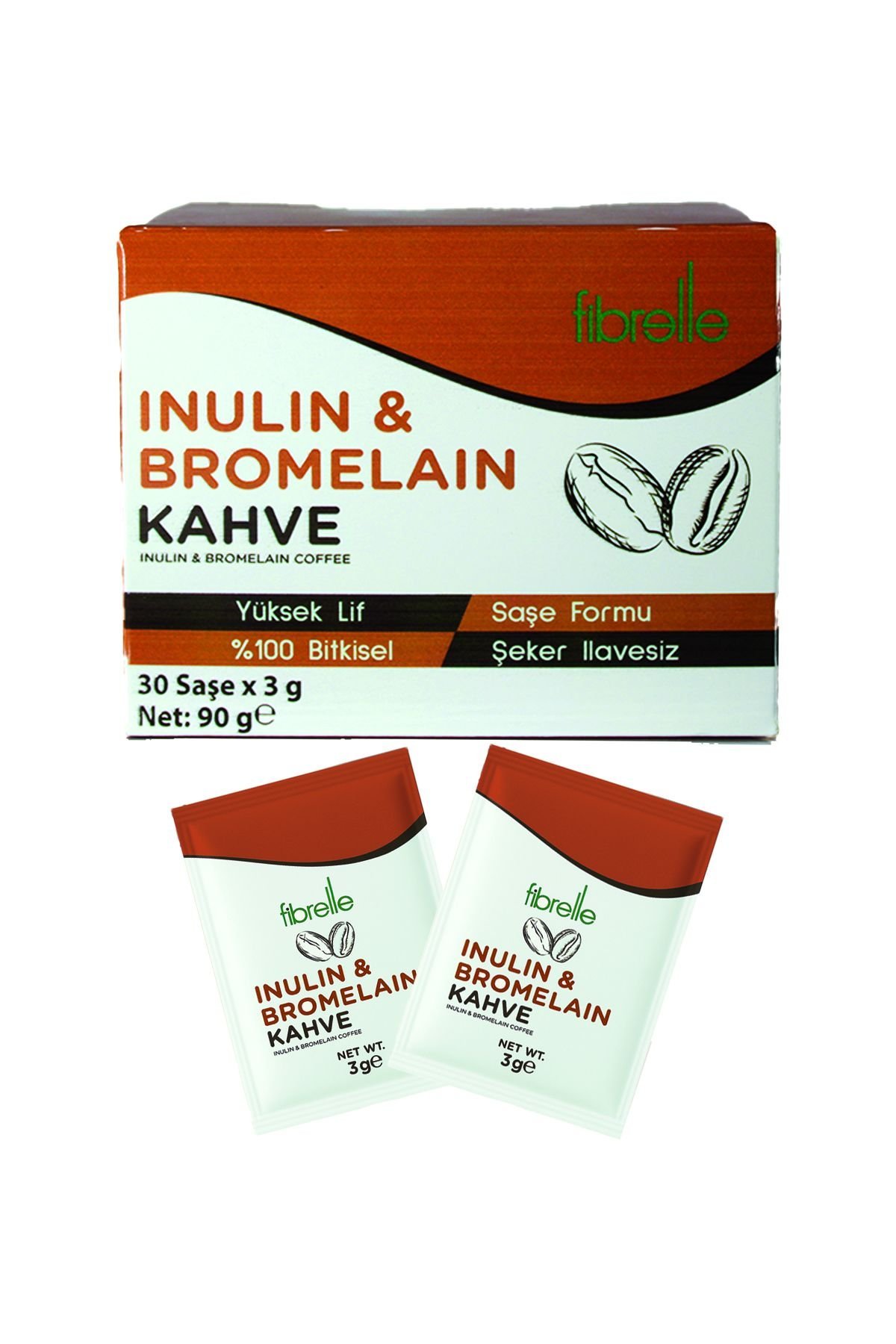 Fibrelle İnülin-Bromelain Kahve Detox 30 Adet 3 gr Kutu Saşe 90 g