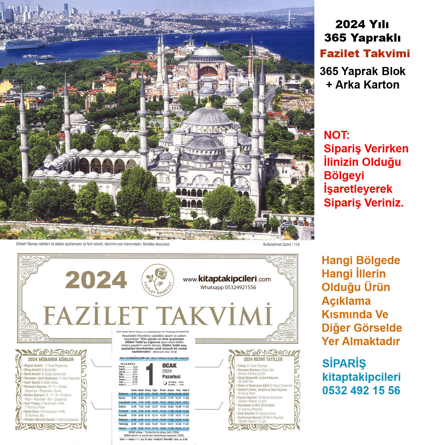 2024 Yılı FAZİLET TAKVİMİ Namaz Vakitli Yapraklı Duvar Takvimi KARGO ÜCRETSİZ