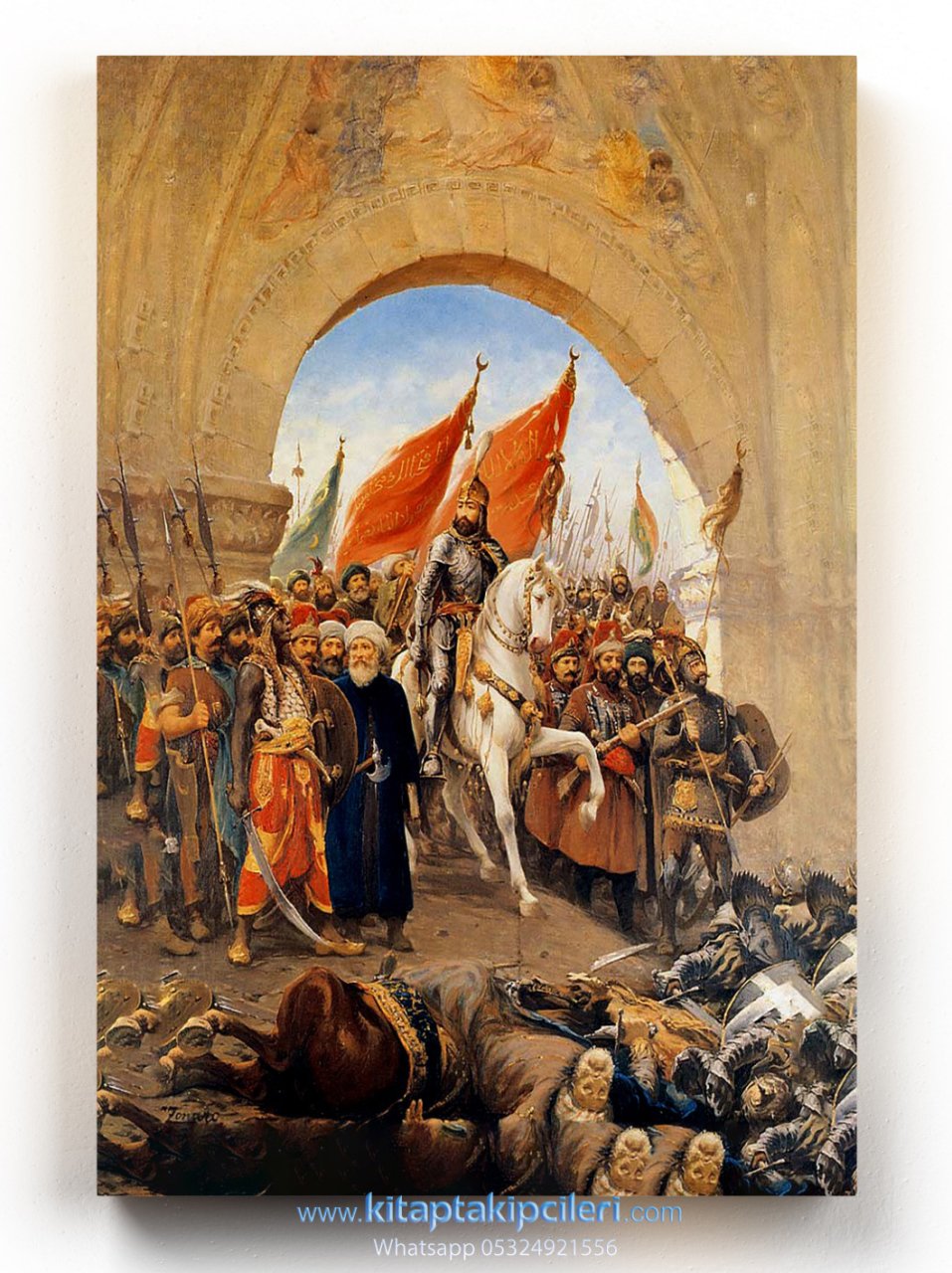 Dekoratif Kanvas Tablo, İstanbulun Fethi Fatih Sultan Mehmet Resimli, 50x70 Ebat %100 Pamuklu Kanvas Kumaş 3 Cm Kalınlığında Ahşap Şase El işçiliği Germe Solmayan Silinebilir Baskı