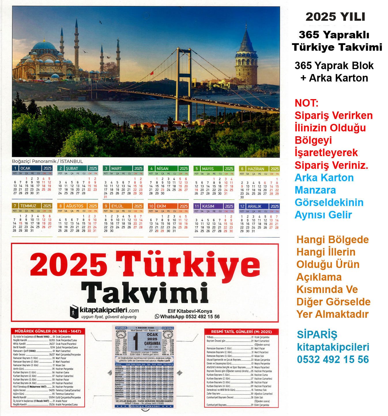 2025 Yılı TÜRKİYE TAKVİMİ Namaz Vakitli Yapraklı Duvar Takvimi KARGO ÜCRETSİZ 1. 2. 3. 4. 5