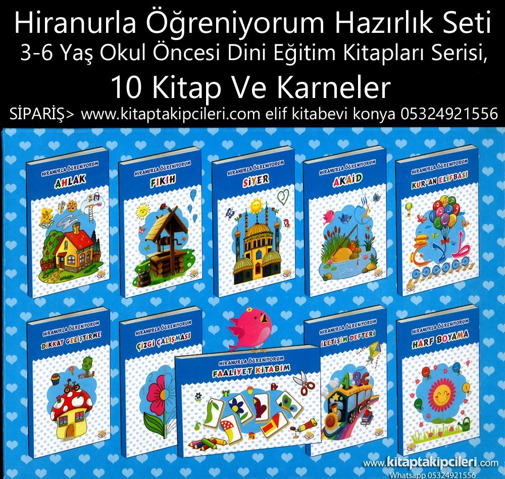 Hiranurla Öğreniyorum Hazırlık Seti, 3 6 Yaş Okul Öncesi Dini Eğitim Kitapları Serisi, 10 Kitap Ve Karneler