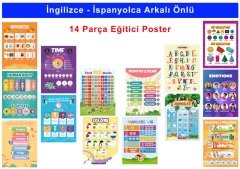 İngilizce & İspanyolca Arkalı Önlü 14 Eğitici Poster