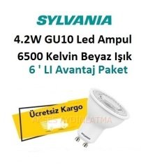 Sylvania 4.2W GU10 Duylu BEYAZ 6500K 6'Lı Paket