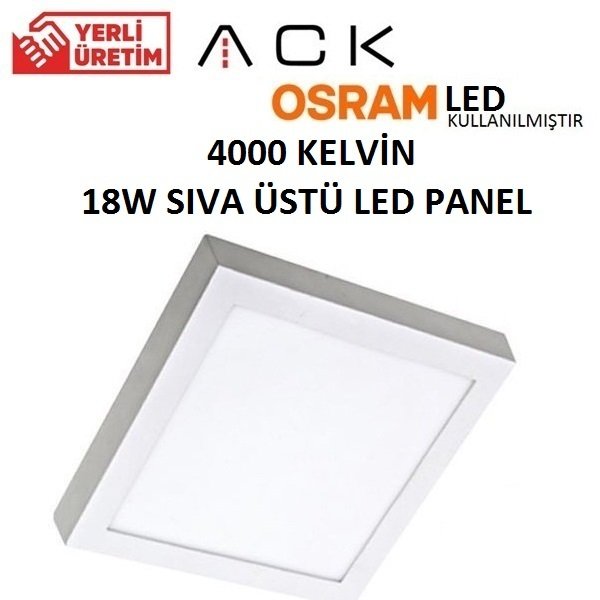 18W Sıva Üstü KARE Led Panel Metal Beyaz Kasa 22X22 cm Günışığı 4000K - AP04-01810