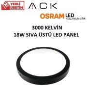 18W Sıva Üstü Yuvarlak Led Panel Alüminyum Siyah Kasa Günışığı 3000K 22 cm - AP03-01801