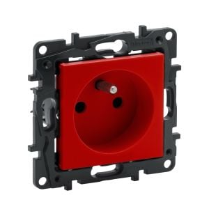 Legrand Raventi Beyaz Fransız Standardı Çocuk Korumalı Topraklı Priz (Ups) Kırmızı 768119