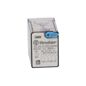 Finder 4Co 7A 220Vac Minyatür Genel Amaçlı Röle Soket Montaj Agni Kilitlenebilir Test Buton + Hata Göstergesi F.55.34.9.220.0040