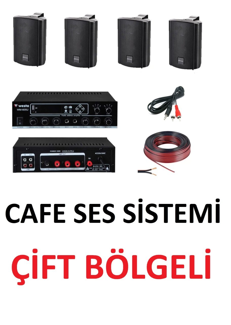 Cafe Ses Sistemi 4'lü Paket Duvar - Çift Bölgeli /Siyah