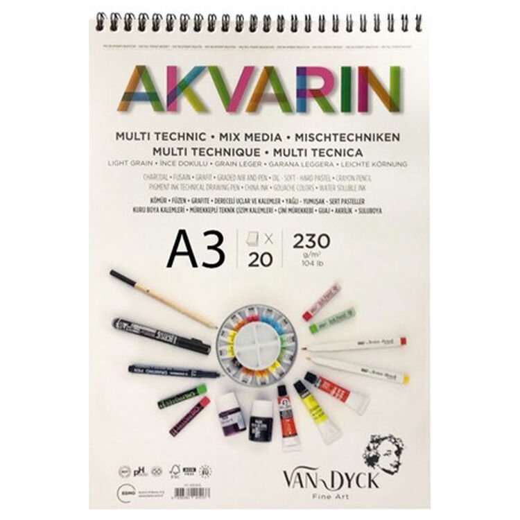 Akvarin Çok Amaçlı Blok A3 230 gr 20 Yaprak (Spiralli)