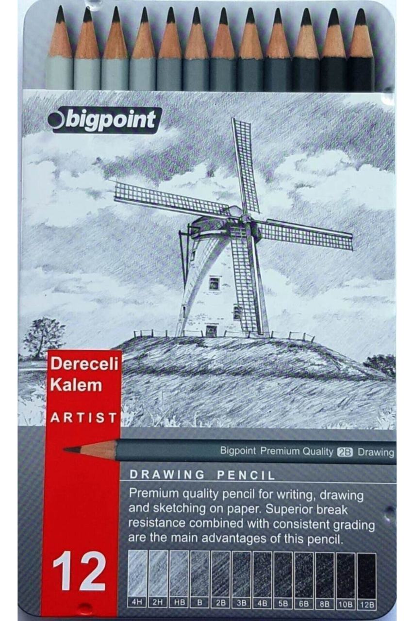 Bigpoint Metal Kutulu Dereceli Çizim Kalemi 12 Li Set