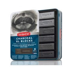 Derwent XL Charcoal Kömür Füzen Blok 6lı Set - Metal Box - Grey Shades
