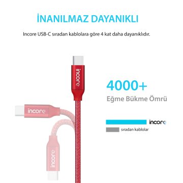 INCORE inLine USB-C Type-C 1 Metre Gümüş Örgülü Hızlı Şarj Kablo