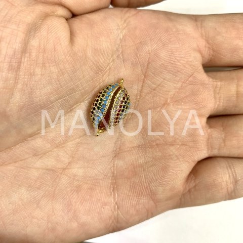 2,2cm. RENGARENK ZİRKON KAPLI DENİZ KABUĞU