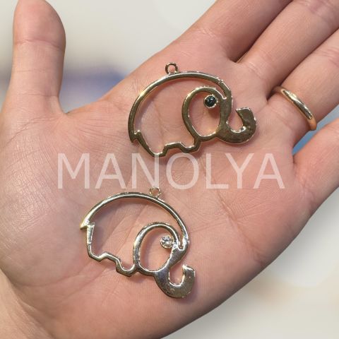 3,6cm. ZİRKON TAŞLI FİL KOLYE UCU