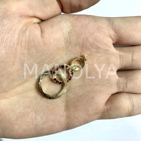 3,8cm. ÜÇ HALKALI TAŞLI KOLYE UCU