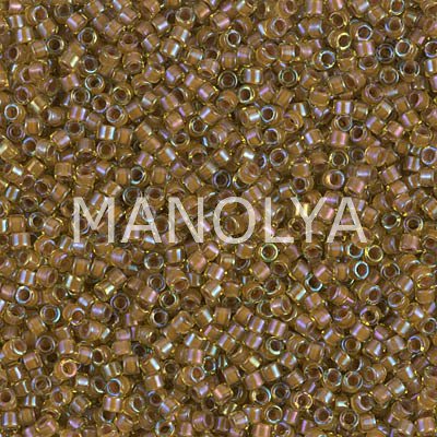 DB1738-MIYUKI DELICA 11/0 COCOA LINED CHARTREUSE