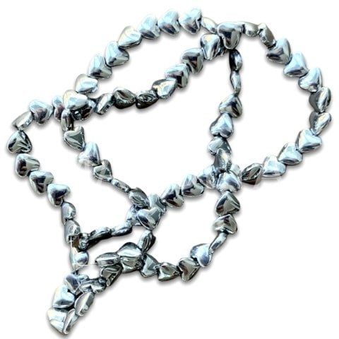 6mm. OVAL GÜMÜŞ KALP HEMATİT DİZİ