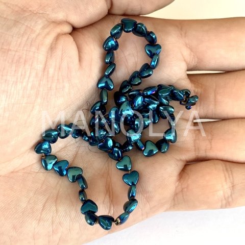6mm. MAVİ OVAL KALP HEMATİT DİZİ