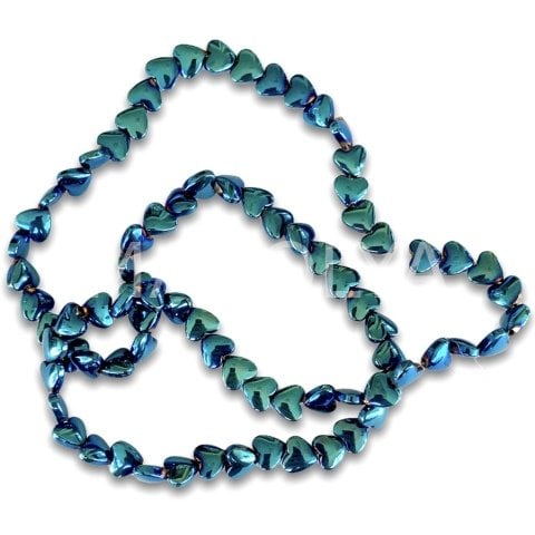 6mm. MAVİ OVAL KALP HEMATİT DİZİ