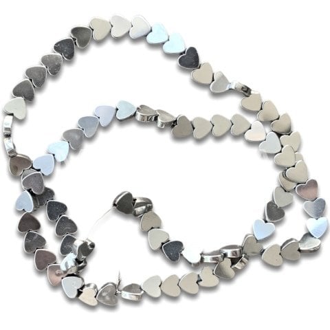 6mm. GÜMÜŞ KALP HEMATİT DİZİ