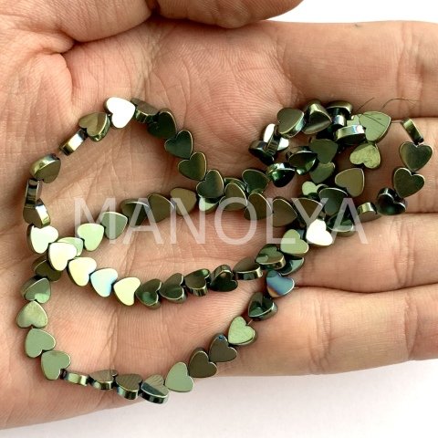 6mm. YEŞİL KALP HEMATİT DİZİ