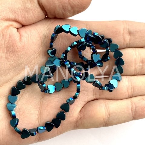 6mm. MAVİ KALP HEMATİT DİZİ