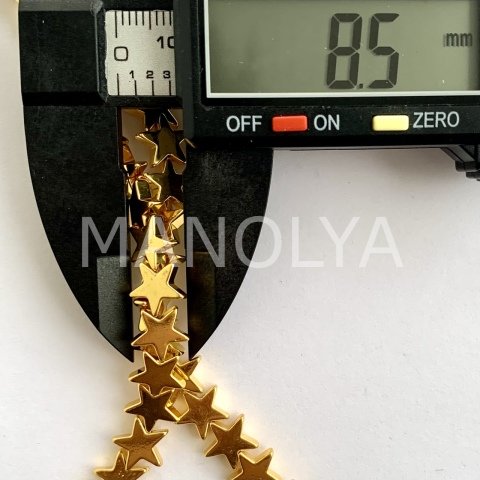 8,5mm. GOLD YILDIZ HEMATİT DİZİ