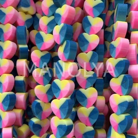 PEMBE-MAVİ KALP FİMO DİZİ