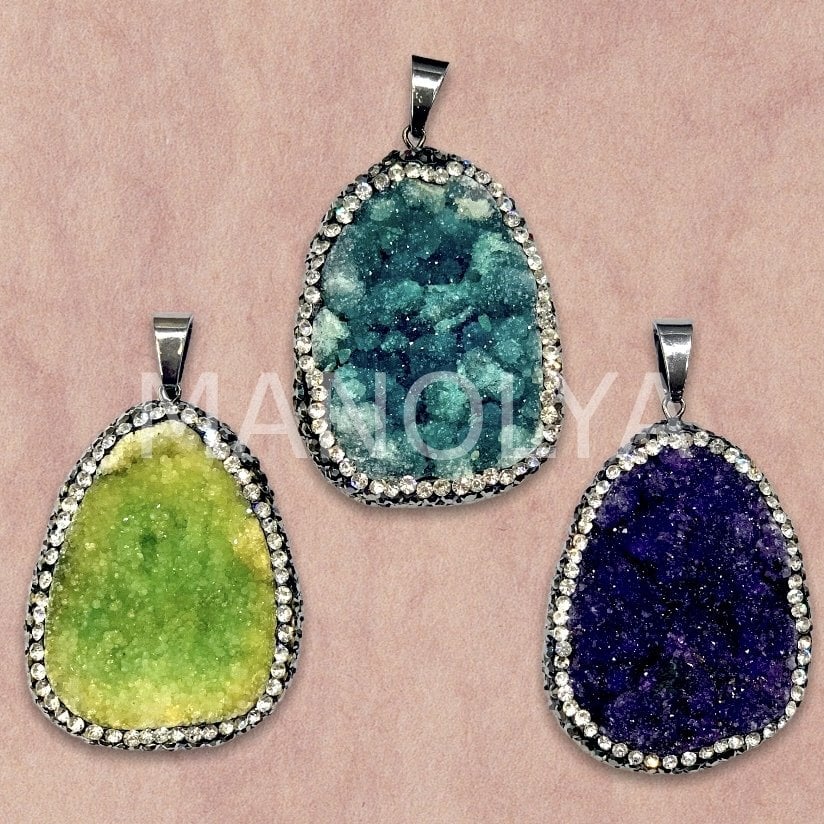 5x3,5cm. ZİRKON ÇERÇEVE DOĞAL TAŞ KOLYE UCU