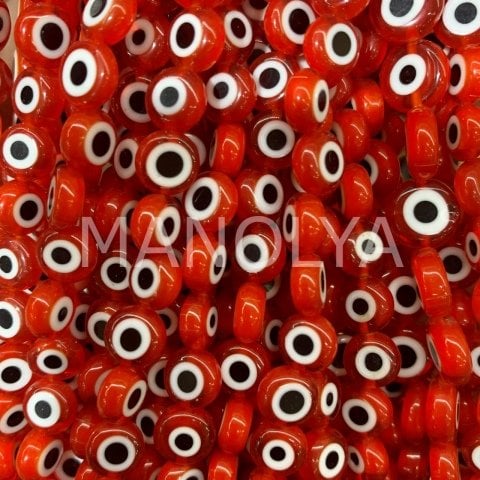 8mm. KIRMIZI YASSI NAZAR BONCUK